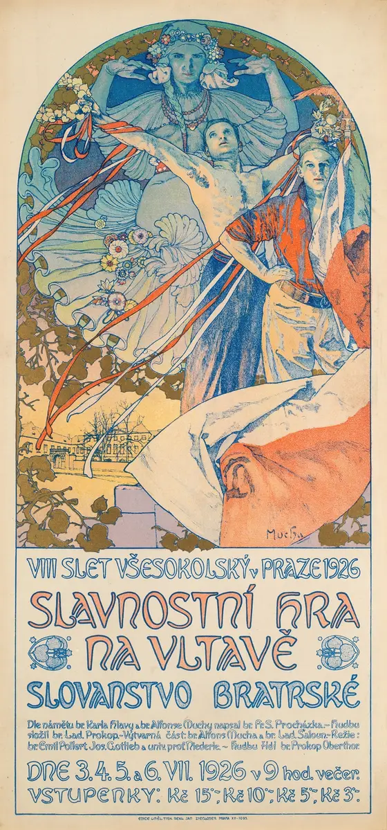 Plakát pro sokolský slet v Praze od Alfonse Muchy